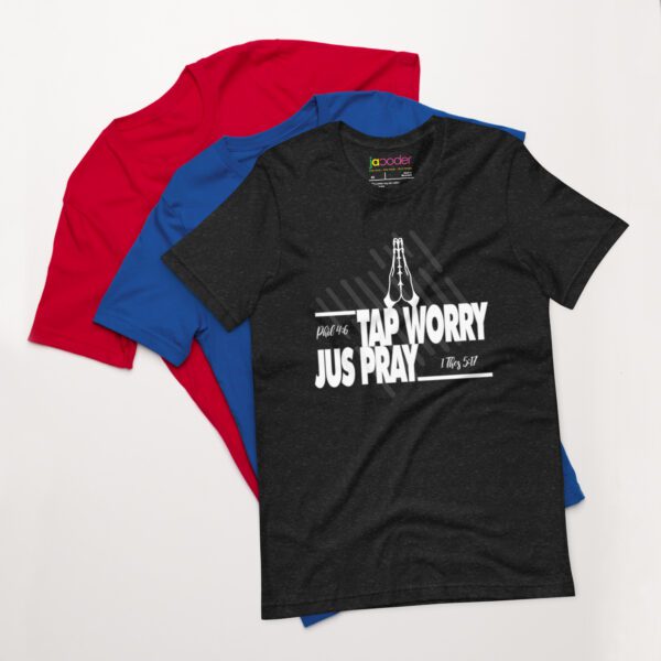 unisex-staple-t-shirt-black-heather-front-68333c1c73b73.jpg Faith Over Worry T-Shirt - Unisex Graphic Praying Tee