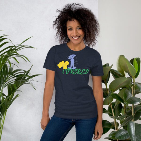 unisex-staple-t-shirt-heather-navy-front-683400509d674.jpg Mi Covered – Unisex Christian T-Shirt | Isaiah 25:4 Faith Tee