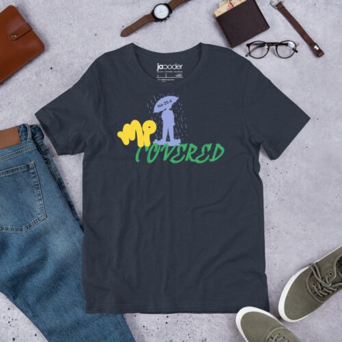 unisex-staple-t-shirt-heather-navy-front-683400509ef3b.jpg Mi Covered – Unisex Christian T-Shirt | Isaiah 25:4 Faith Tee