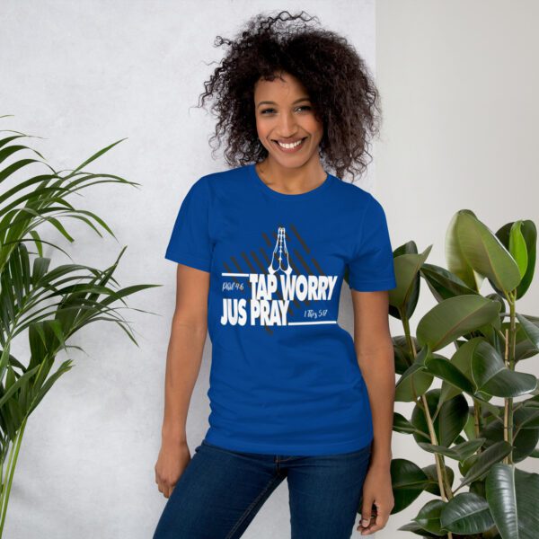 unisex-staple-t-shirt-true-royal-front-68333d405b5c7.jpg Faith Over Worry T-Shirt - Unisex Graphic Praying Tee