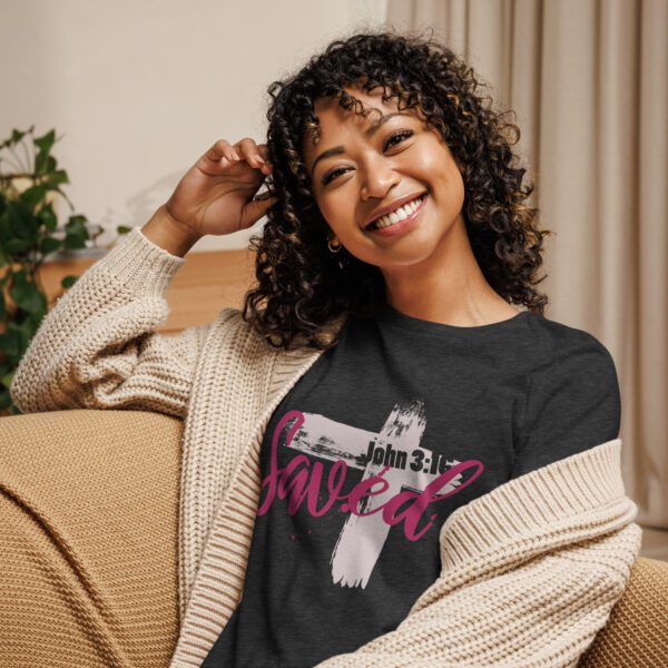 womens-relaxed-t-shirt-dark-grey-heather-front-6833705c0a22a.jpg Saved Women’s Relaxed Fit Christian T-Shirt – Rugged Cross Faith Design