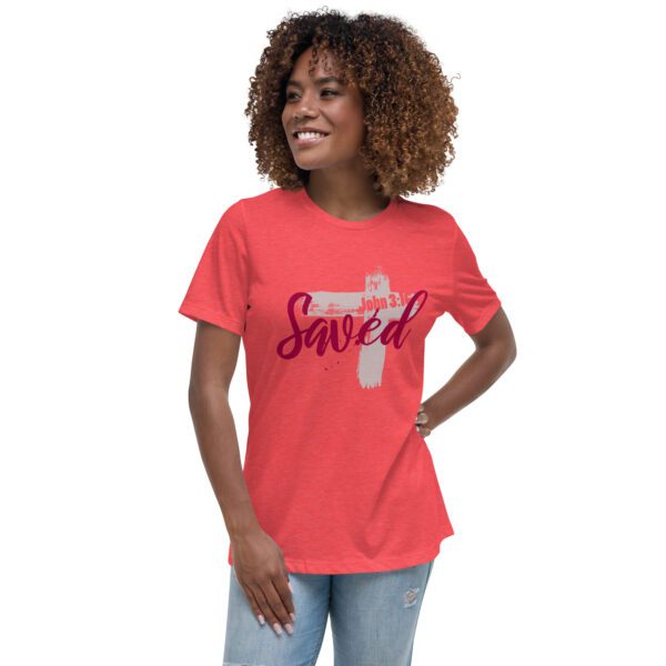 womens-relaxed-t-shirt-heather-red-front-683367be4ec6b.jpg Saved Women’s Relaxed Fit Christian T-Shirt – Rugged Cross Faith Design