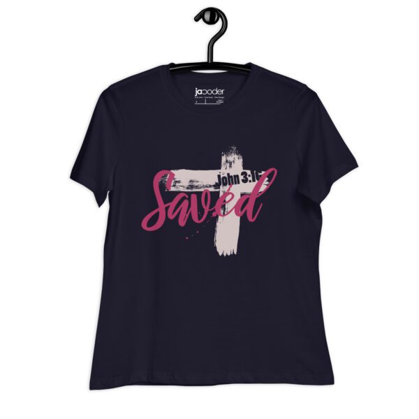 womens-relaxed-t-shirt-navy-front-68336d762c80c.jpg Saved Women’s Relaxed Fit Christian T-Shirt – Rugged Cross Faith Design