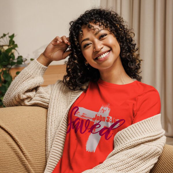 womens-relaxed-t-shirt-poppy-front-68335709c47d7.jpg Saved Women’s Relaxed Fit Christian T-Shirt – Rugged Cross Faith Design