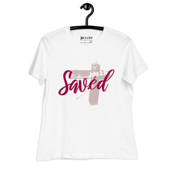 womens-relaxed-t-shirt-white-front-683373233e6ef.jpg Saved Women’s Relaxed Fit Christian T-Shirt – Rugged Cross Faith Design