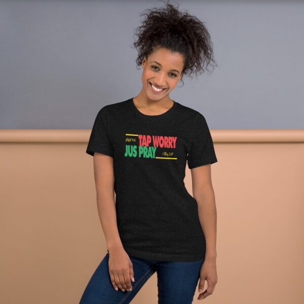 unisex-staple-t-shirt-black-heather-front-68ced9d106d94.jpg Faith Over Worry T-Shirt – Unisex Christian Tee
