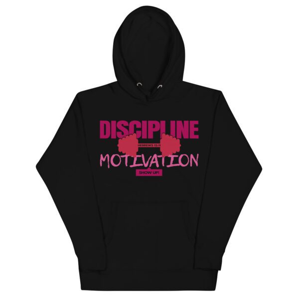 cotton-heritage-m2580-i-unisex-premium-pullover-hoodie-black-front-68eeb094b9c7c.jpg Discipline Over Motivation Hoodie | Hebrews 12:11 | Faith & Fitness Streetwear