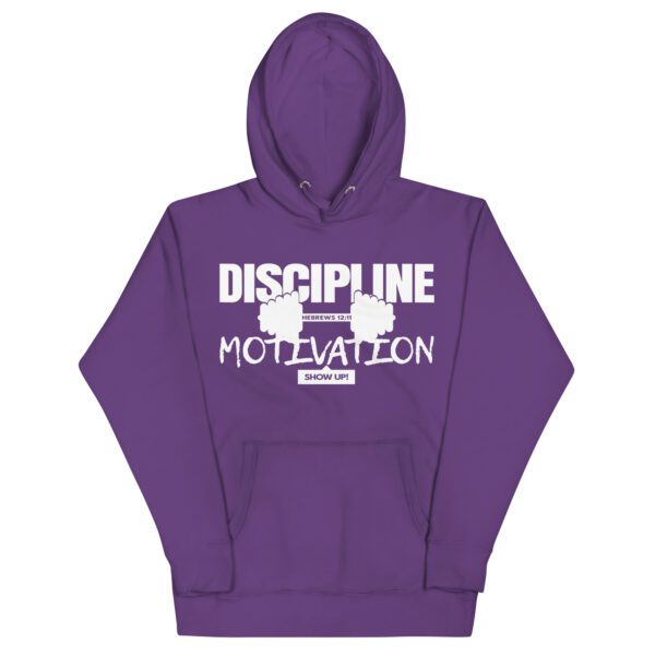 cotton-heritage-m2580-i-unisex-premium-pullover-hoodie-purple-front-68eee8416ddbe.jpg Discipline Over Motivation Hoodie | Hebrews 12:11 | Faith & Fitness Streetwear