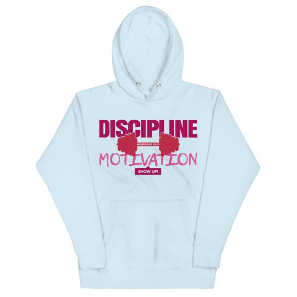 cotton-heritage-m2580-i-unisex-premium-pullover-hoodie-sky-blue-front-68eeb094bbfa9.jpg Discipline Over Motivation Hoodie | Hebrews 12:11 | Faith & Fitness Streetwear