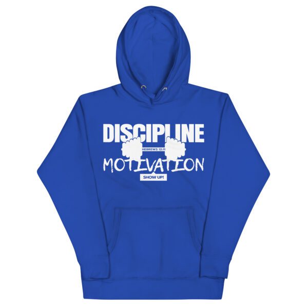 cotton-heritage-m2580-i-unisex-premium-pullover-hoodie-team-royal-front-68eee8416a663.jpg Discipline Over Motivation Hoodie | Hebrews 12:11 | Faith & Fitness Streetwear
