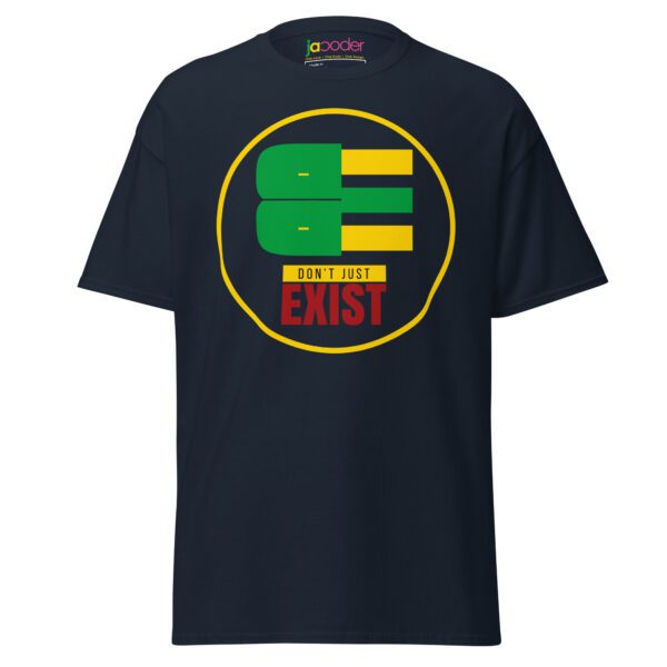 unisex-classic-tee-navy-front-68e61a52db8c0.jpg BE — Don’t Just Exist | Minimalist Motivational T-Shirt | Jacoder Faithwear