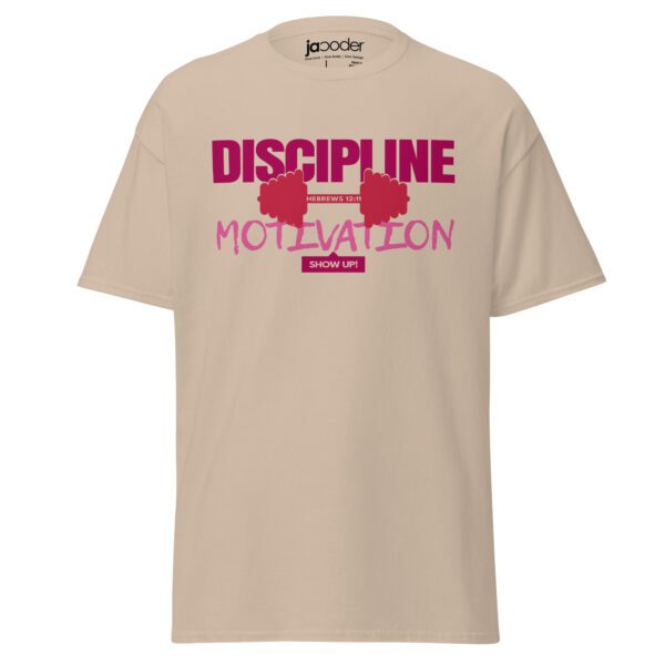 unisex-classic-tee-sand-front-68ec9e7217414.jpg Discipline Over Motivation – “Show Up” Tee
