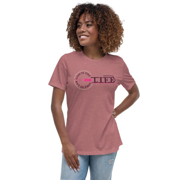 womens-relaxed-t-shirt-heather-mauve-front-68f5925a119c1.jpg God Is The Key In This Life – Women’s Christian Tee