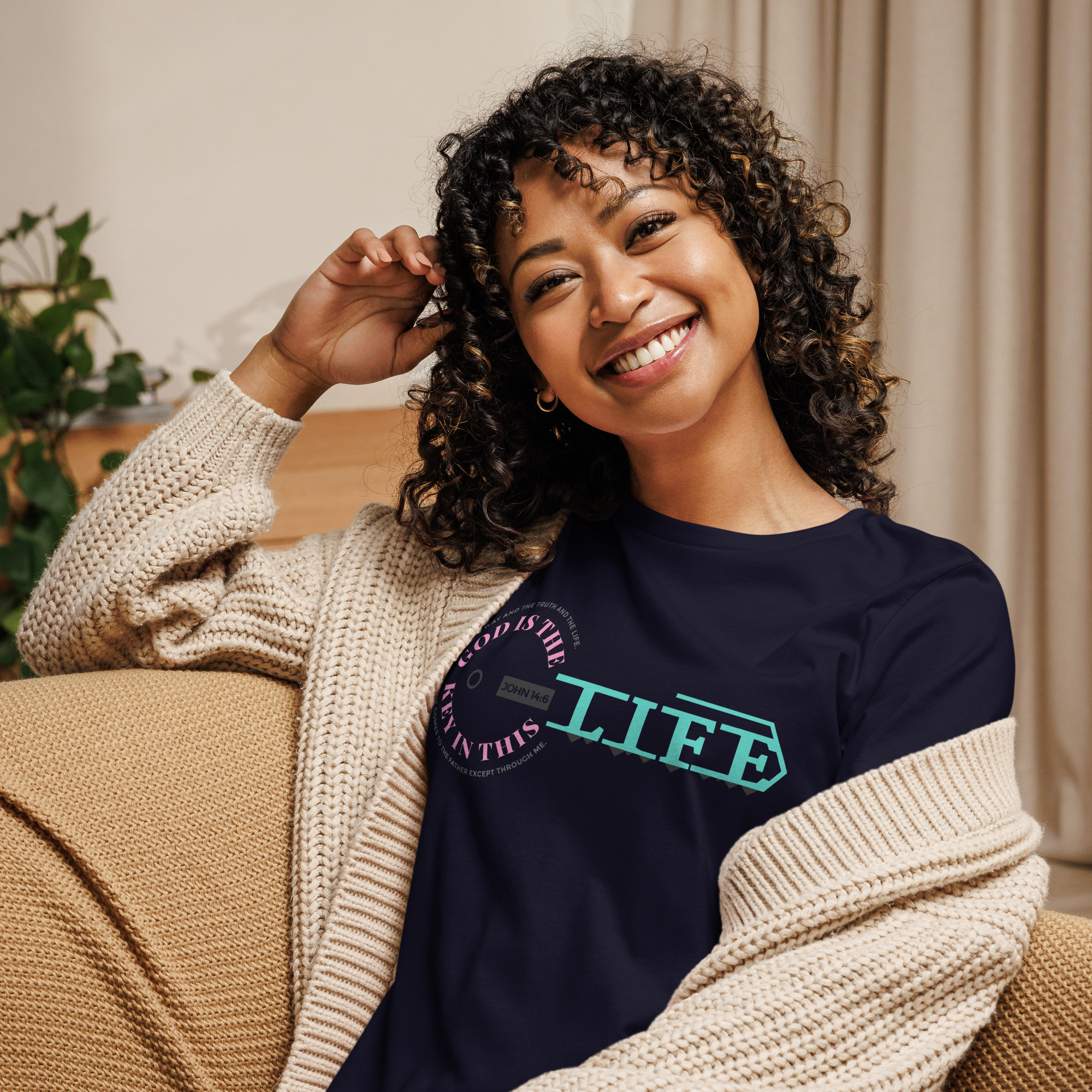 womens-relaxed-t-shirt-navy-front-68f5814a15fad.jpg God Is The Key In This Life – Women’s Christian Tee