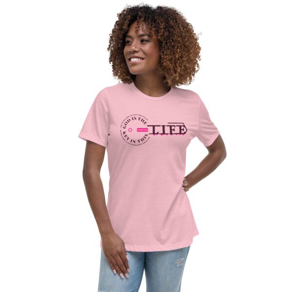 womens-relaxed-t-shirt-pink-front-68f5938f8a27f.jpg God Is The Key In This Life – Women’s Christian Tee